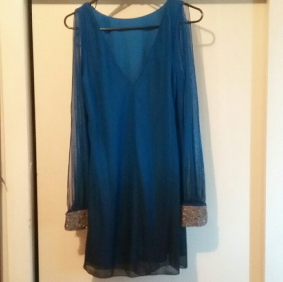 Blue Ombre Mini Dress with Embellished Wrist - Picture 2 of 8